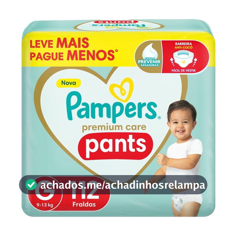 Fralda Pampers Premium Care Pants Tamanho G, Fácil de Vestir, 112 Unidades