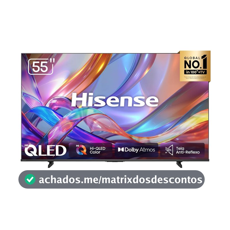 Hisense Smart TV 4K Hi-QLED 55" Polegadas 55QD68SG Hi-QLED com Tela Antirreflexo, Dolby Atmos, Processador AI, HDR 10+, 4K Upscale e Google TV