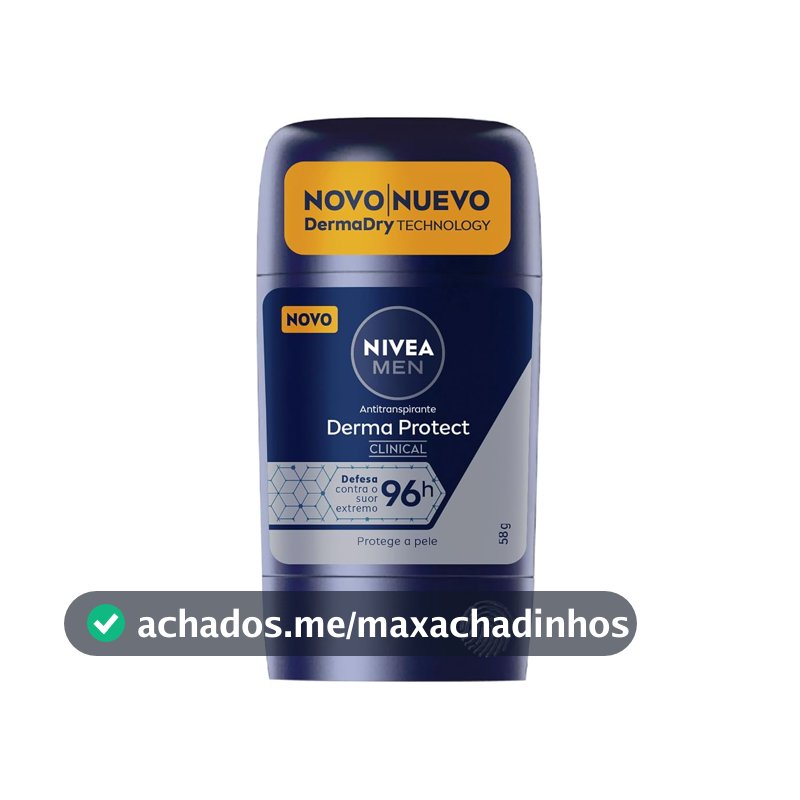 NIVEA MEN Desodorante Antitranspirante Stick Derma Protect Clinical 58g, Defesa Intensa 96h, Controle de Suor Extremo, Toque Suave, Protege a Pele