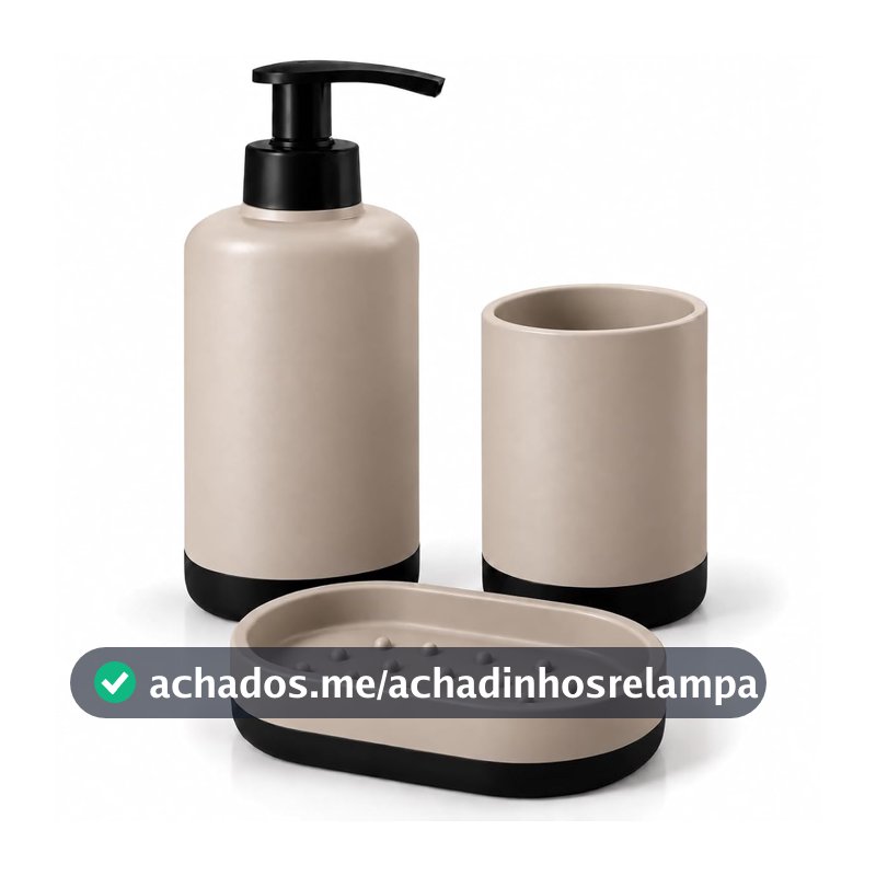 Kit Banheiro 3 Peças Plástico, Dispenser, Saboneteira e Porta Escovas - Bege