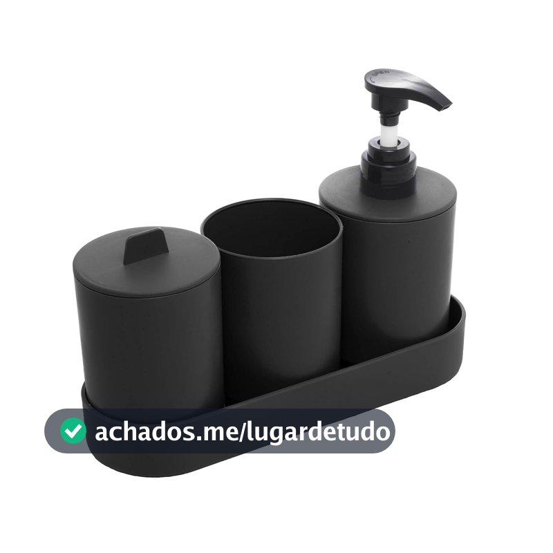 LYOR - Conjunto 4 Peças para Banheiro Preto PP e Bambu