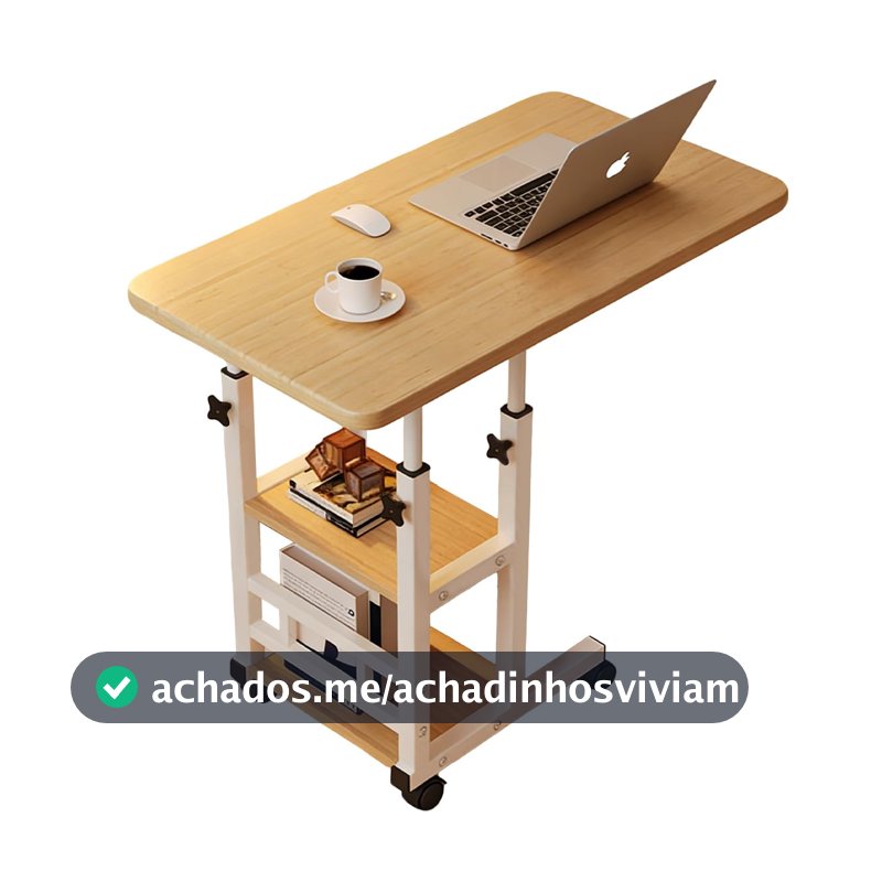 Mesa portátil para sofá e cama, mesa lateral para laptop com altura ajustável (Nogueira - Novo)