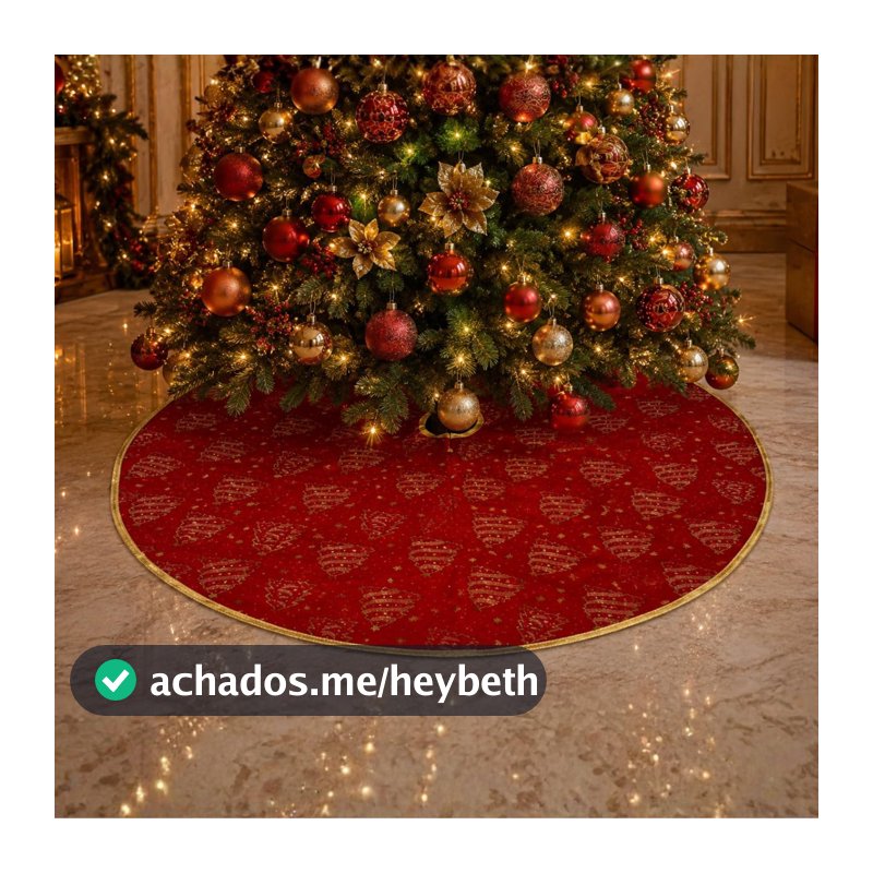 Tapete Saia de Árvore de Natal 60cm Vermelho Dourado, Saia para Base de Árvore Natalina, Protetor de Piso, Enfeite Natalino, Decoração de Natal, Acessório para Árvore, Casa, Sala e Festa Premium