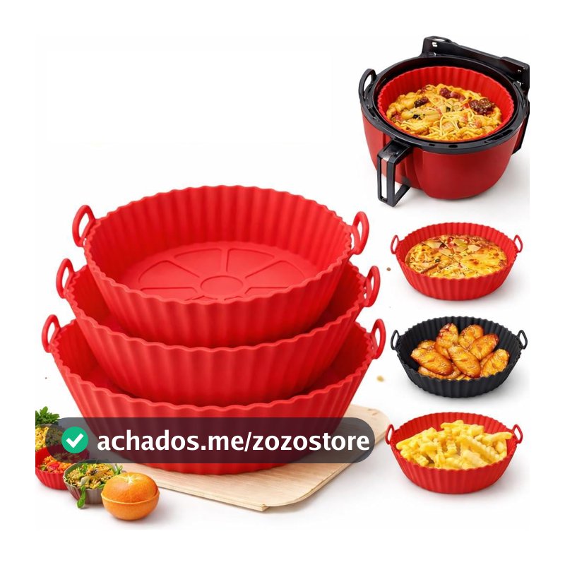 Kit com 6 Formas de Silicone Reutilizáveis para Air Fryer e Forno, Silicone Reciclável Antiaderente, Resistente a Alta Temperatura, Fácil de Lavar e Guardar (Vermelho)