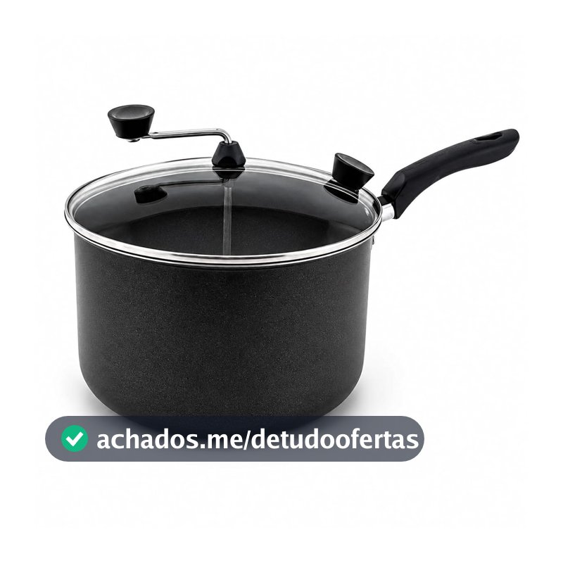 Oferta por tempo limitado: Panela Pipoqueira Antiaderente 4,3 Litros Tampa de Vidro Alumínio 20 cm Preto