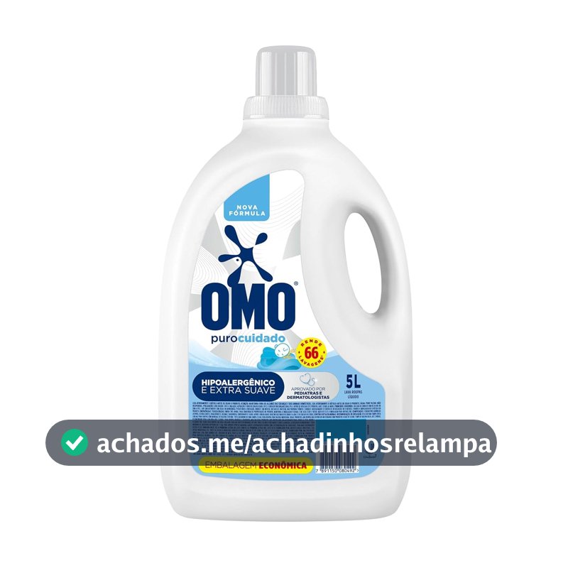 Omo Sabão Líquido Puro Cuidado 5L - Tampa pode Variar