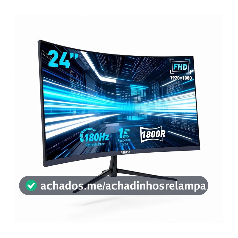 Monitor Gamer Curvo 24” FHD 180Hz 1ms, Tela 1800R, FreeSync e G-Sync Compatível, Alto-Falantes Integrados, HDMI 2.0, DP 1.4, VESA e Luz Azul