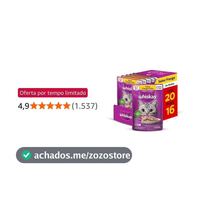 Pack Ração Úmida Whiskas Sachê Frango ao Molho para Gatos Adultos - Leve 20 Pague 16