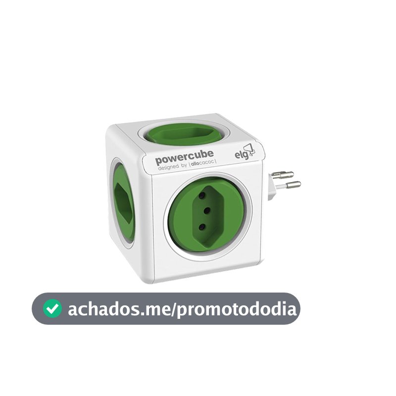 ELG, PWC-R5, PowerCube, Multiplicador 5 Tomadas, Disjuntor Integrado de 10A, Filtro de Linha com Protetor de Surto, Bivolt, Branco e Verde