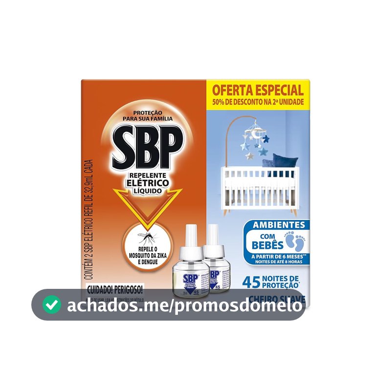 Repelente Elétrico Líquido SBP, 32,9ml, Pack com 2 Unidades