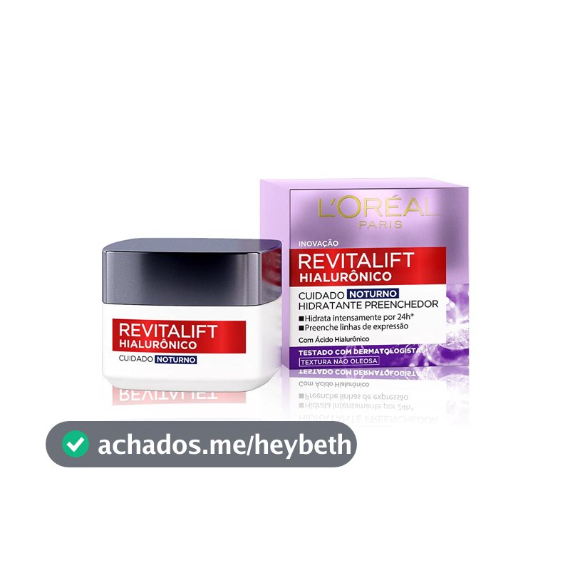 L'Oréal Paris Revitalift Hialurônico Creme Facial Noturno, com Ácido Hialurônico Puro, Com textura leve, preenche linhas de expressão e hidrata a pele intensamente por 24h, 49g