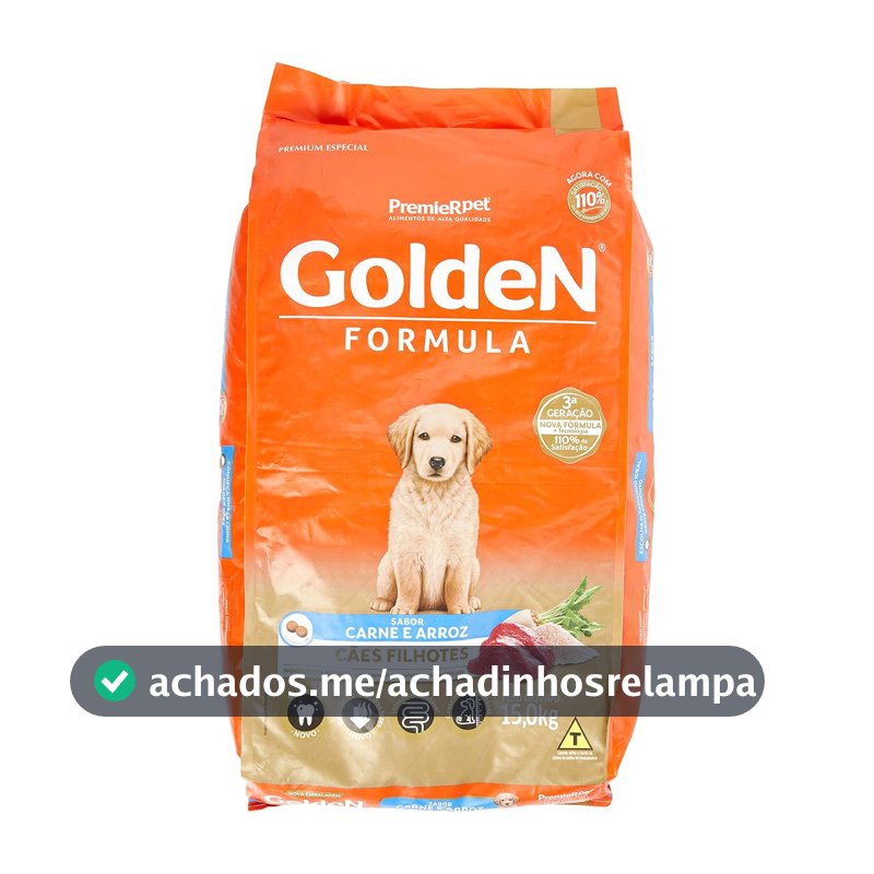 Premier Pet Golden Ração para Cães Filhotes, Sabor Carne e Arroz, 15kg