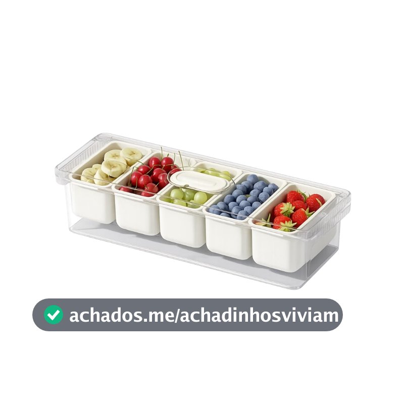 Pote Organizador Hermético para Geladeira com 5 Divisões e Escorredor, Transparente, Livre de BPA