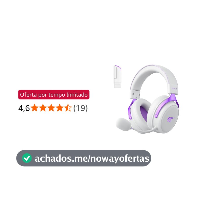 Havit Headphone Fone de Ouvido H2015YG White Purple, Quad-Mode, Sem Fio e Com Fio, Wireless 2.4GHz, Bluetooth, USB, 3,5mm, Gamer, com Microfone Destacável, Falante 53mm, Branco e Roxo