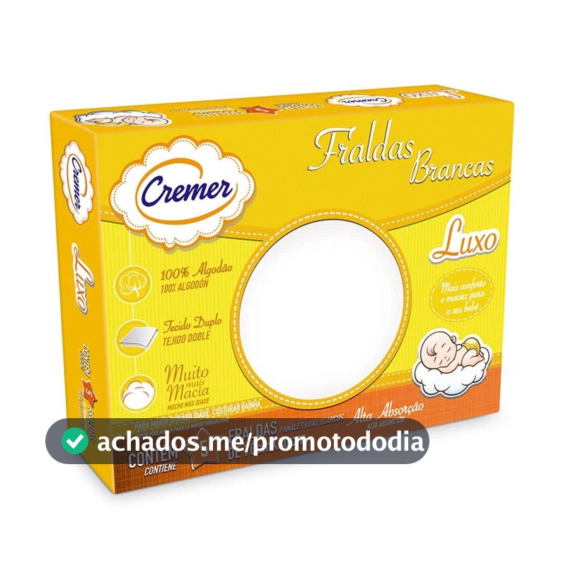 Cremer Fralda Luxo Branca 70 X 70 Cm Pc Com 5 Unidades (Embalagem Pode Variar)