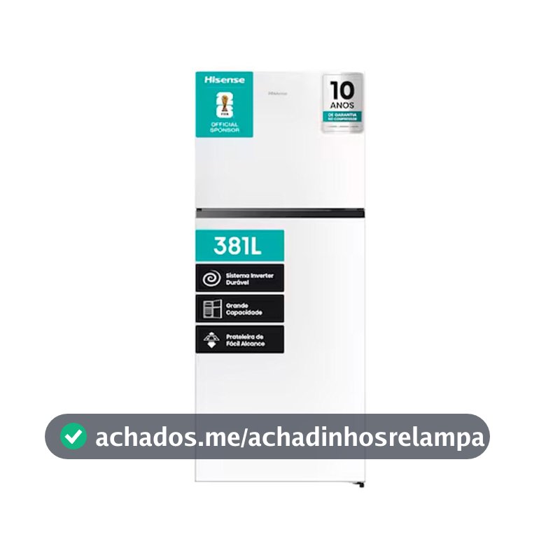 Hisense Geladeira Duplex RT375N3EWA1 381 Litros 70x63,5x172 cm Classificação Energética A Branca Inverter Total No Frost 2 Portas Frost Free