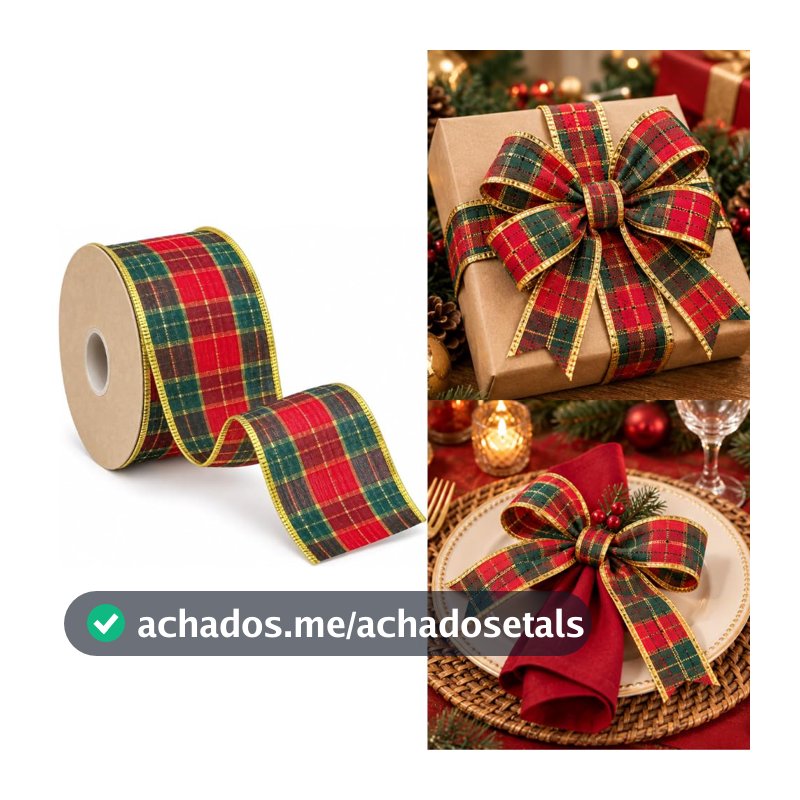 Fita Aramada Xadrez de Natal 6,3 cm x 2,7mt para Laços