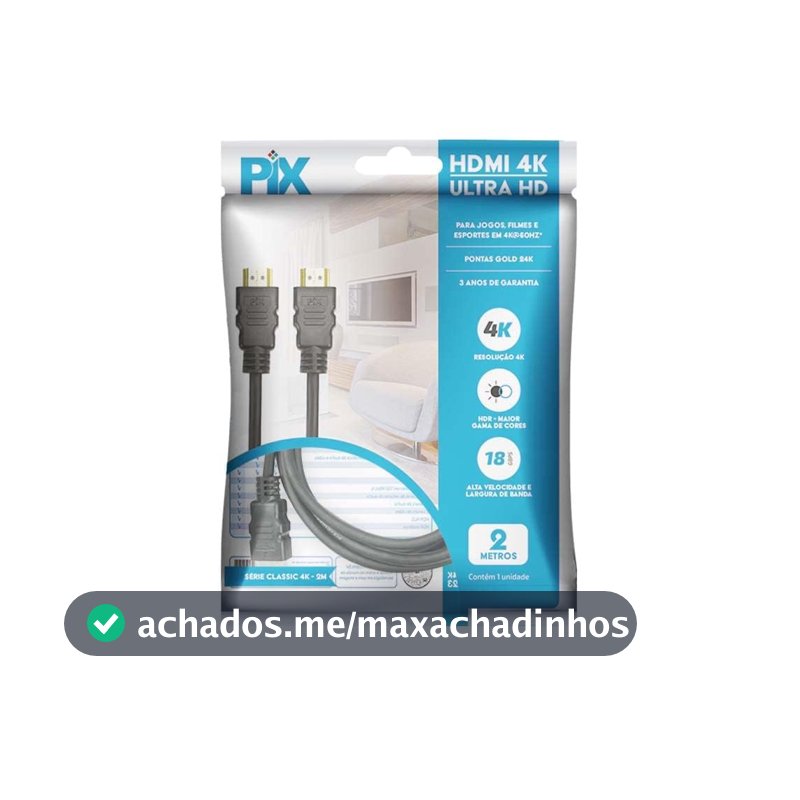 PIX Cabo Hdmi 2.0 4K Hdr 19P 2M Pix Gold, Preto