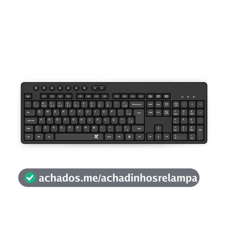 Teclado Membrana Sem Fio Redragon R Office ABNT2 Full Size Low Profile USB 2.4GHz Preto BK-7094 PT