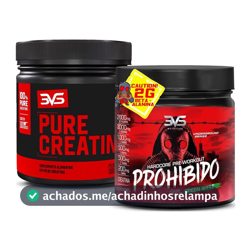 3VS Nutrition Combo Creatina Pura 300gr + Pré treino Prohibido 360g Sabor Maça Verde