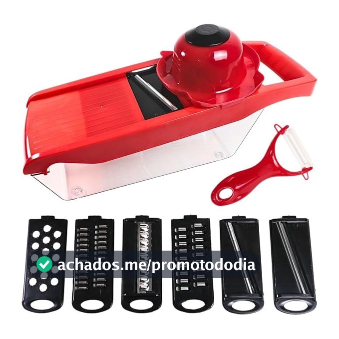 Cortador Fatiador e Ralador de Legumes 6 em 1 Profissional com Lâminas Inox Protetor e Recipiente 800ml para Legumes Verduras e Frutas