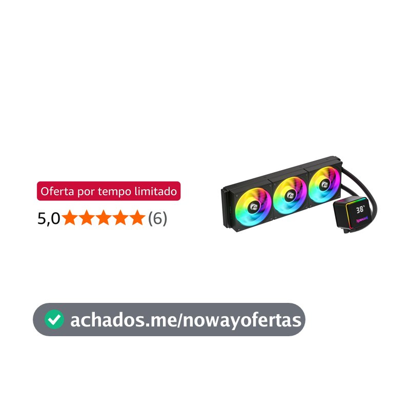 Water Cooler Redragon CCW-3017 Preto 360mm ARGB 2550 RPM com Display de Monitoramento Magnético USB Tipo-C Intel LGA 1851 AMD AM5