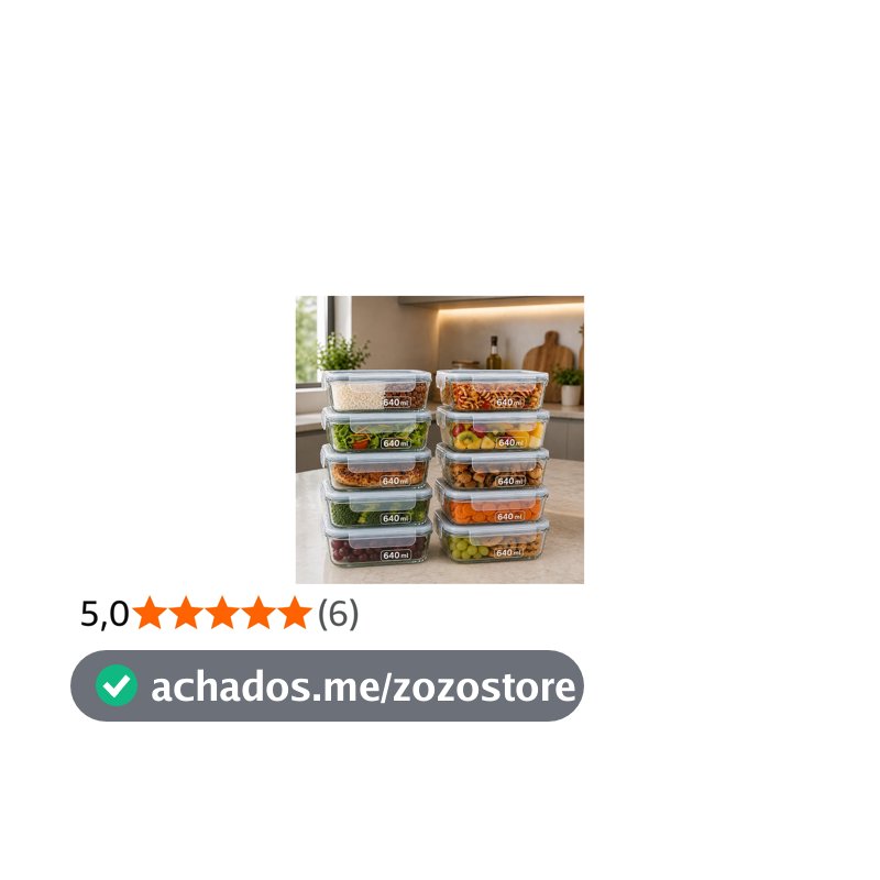 Kit 10 Potes Vidro Borossilicato 640ml Marmita Tampa Hermética Resistente