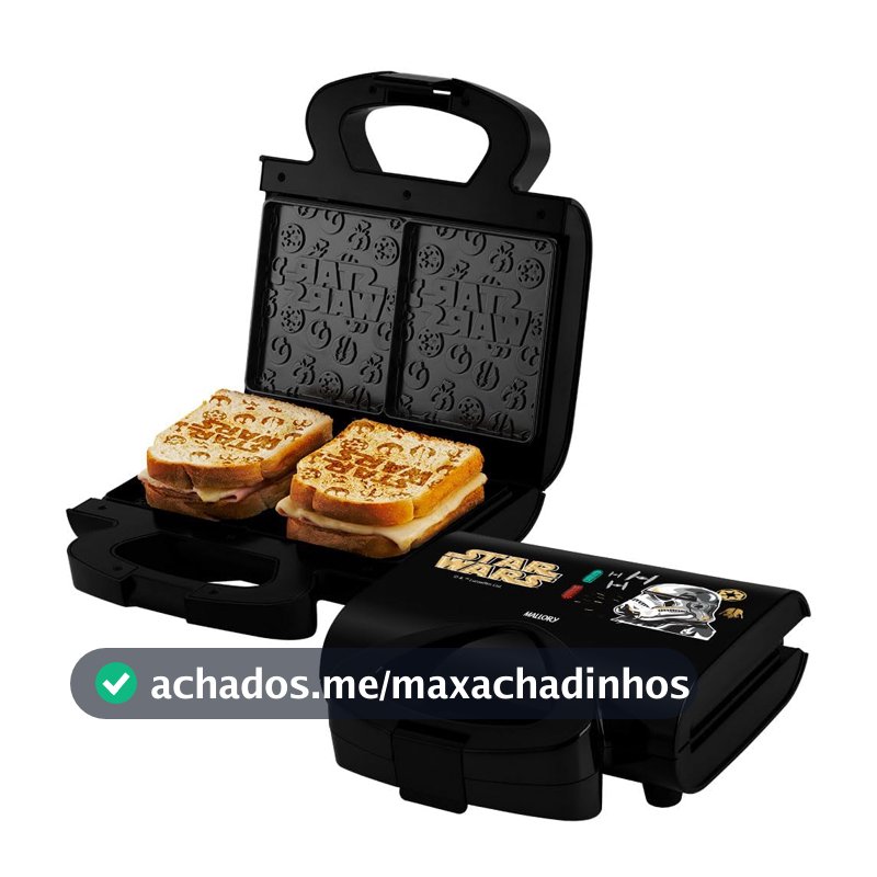Sanduicheira Elétrica Mallory Star Wars Empire Plates – Superfície Antiaderente, Luzes LED, Alça com Toque Frio, Trava de Segurança - 220V