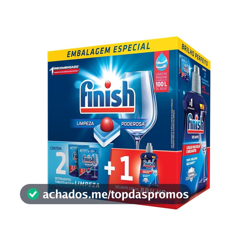 Kit 2 Detergentes Lava Louças Finish Powerball 13 tabs + 1 Finish Secante 250ml