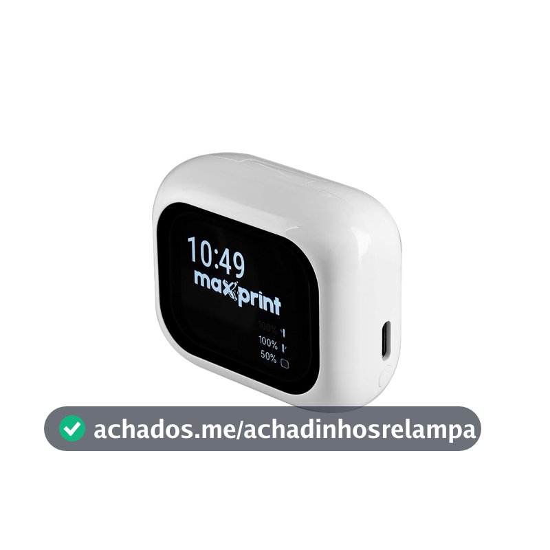 Fone de Ouvido Bluetooth TWS Branco com Cancelamento de Ruído ANC e Display Touch – Maxprint FBT3002