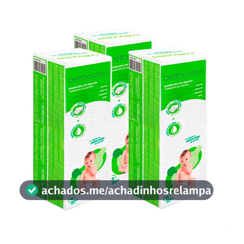 Kit Algodão Bellacotton Quadrado Hipoalergênico para Bebês (3 Pcts - 300 unidades)