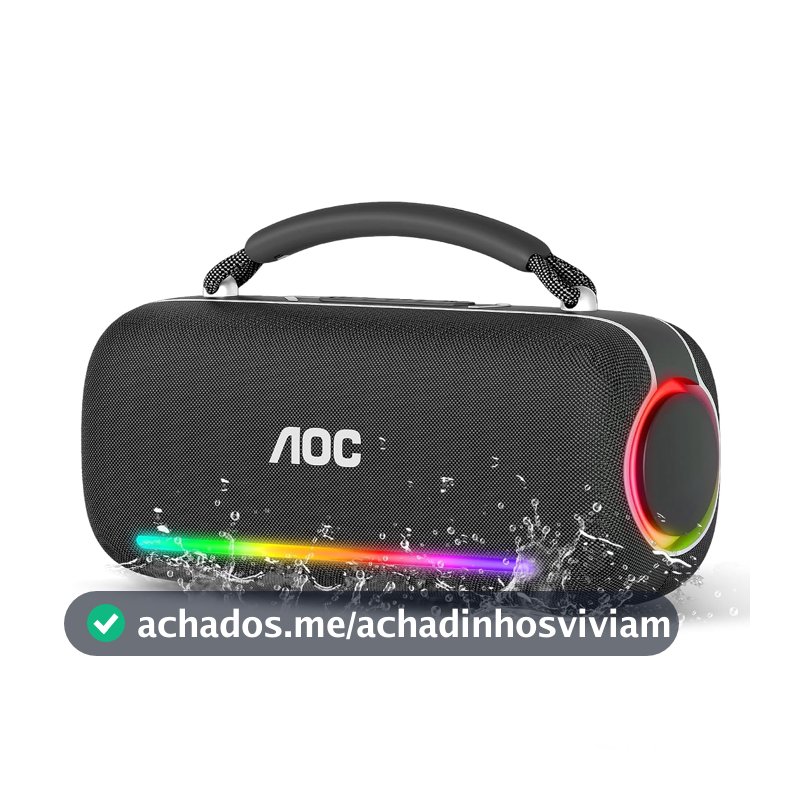 AOC ACS6331 Caixa de Som Bluetooth Portátil 200W, Alto-Falante Portátil IPX5 à Prova D'água, Luz RGB Surround, Som Potente, Bateria de Longa Duração 4000 mAH, Suporte TF/USB/TWS