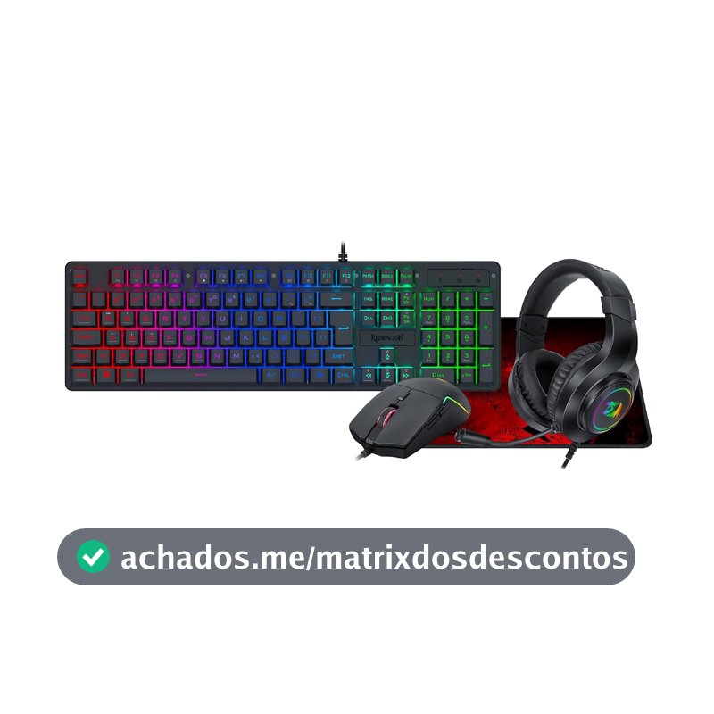 Kit Gamer Redragon Gaming Essentials S166 RGB 4-em-1 Teclado Membrana, Mouse, Mousepad e Headset