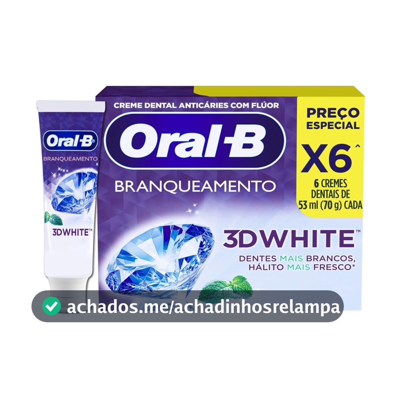 Oral-B Pasta de Dente 3D White Branqueadora, 6 Unidades 70 g