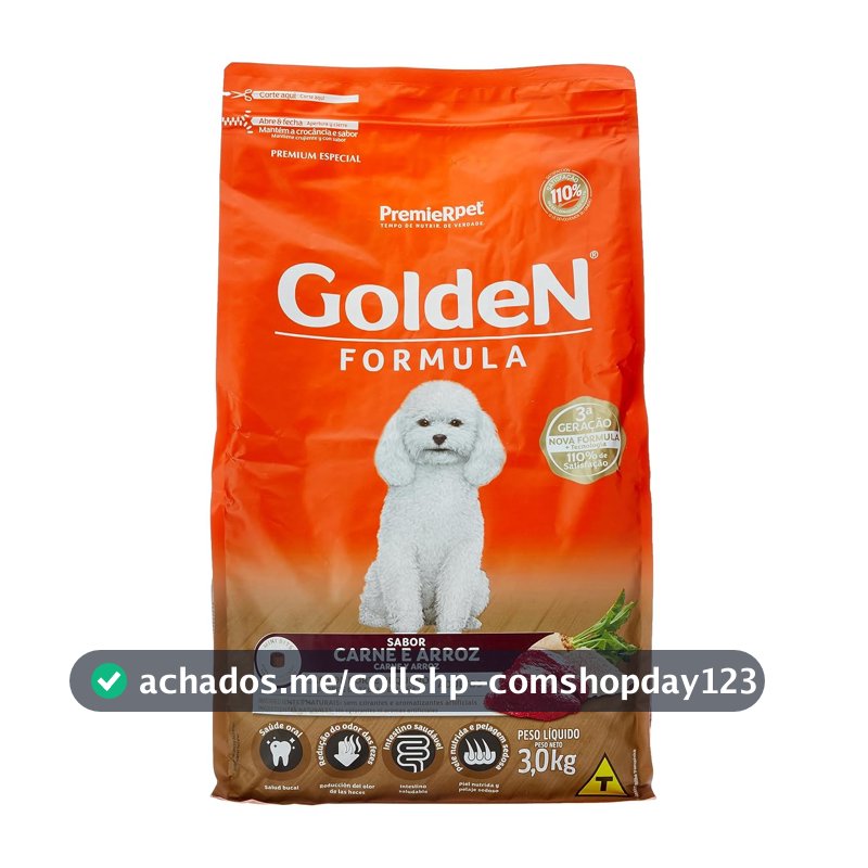 Premier Pet Ração Golden Fórmula Mini Bits Para Cães Adultos Pequeno Porte Sabor Carne E Arroz 3Kg Para Todas Pequeno Adulto