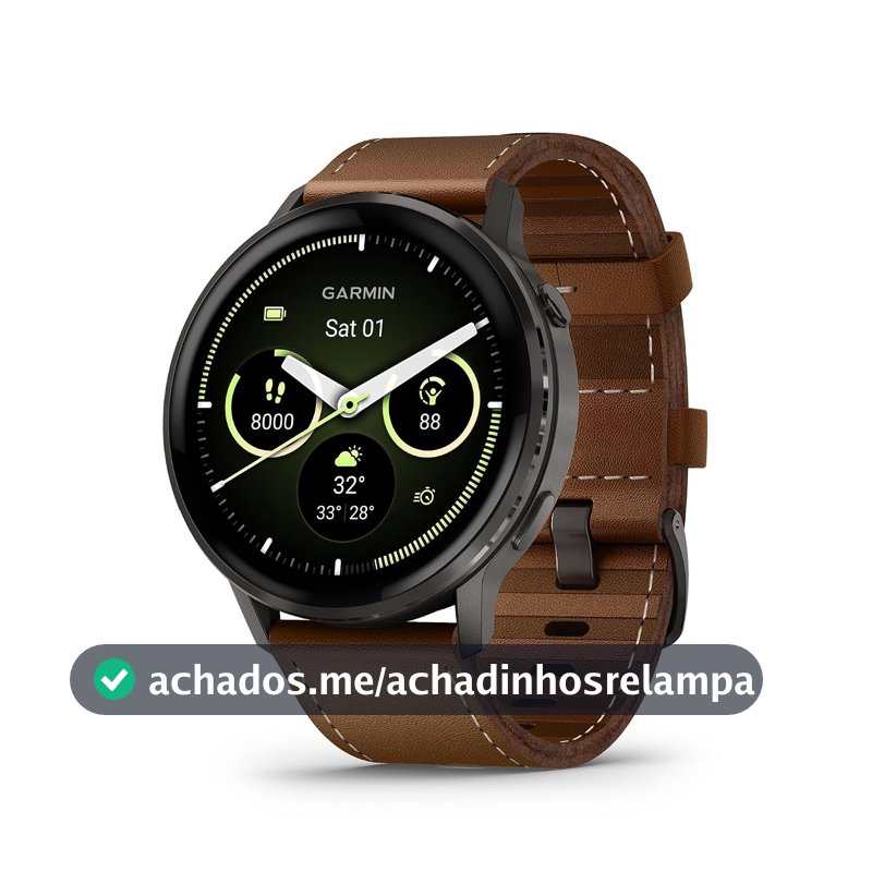 Garmin Relógio Venu 4 Preto 45mm com Pulseira de Silicone Preta + Pulseira de Couro Marrom
