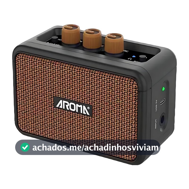 VEDO Caixa de som Bluetooth 5.3 compacta de 5W,Amplificador Mini para Guitarra Elétrica Aroma AG-04: 5W Portátil, 2 Canais (Clean/Overdrive), Bateria Recarregável 7h - Som Profissional