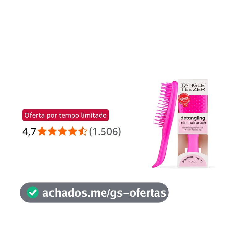 Escova de cabelo desembaraçadora The Mini Ultimate Detangler para todos os tipos de cabelo, ideal para o uso em fios úmidos. Cor: Rosa