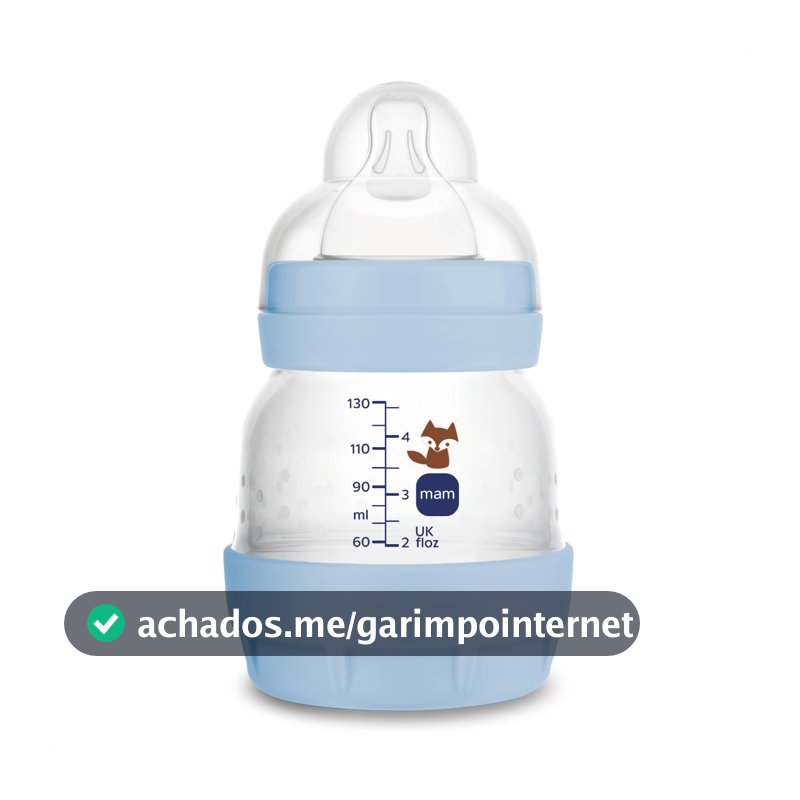 MAM Baby 1 Mamadeira Easy Start 130ml Anticólica e Menos Bolhas de Ar, para Crianças 0+ Meses Autoesterilizável e com Bico de Silicone Skinsoft, Azul Oceano