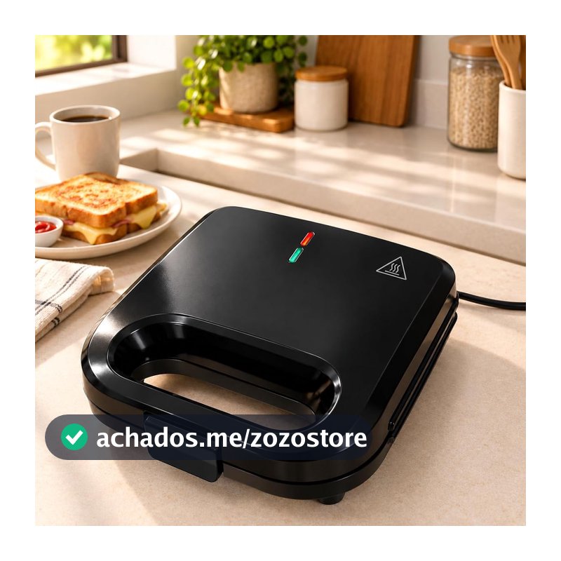 Sanduicheira Elétrica 750W 110V Antiaderente Compacta Preta 2 Placas Grill