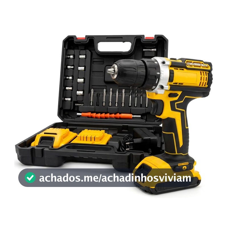 Parafusadeira Furadeira Com 2 Baterias Maleta Kit Completo Led Eixo Flexível Vários Níveis Torque
