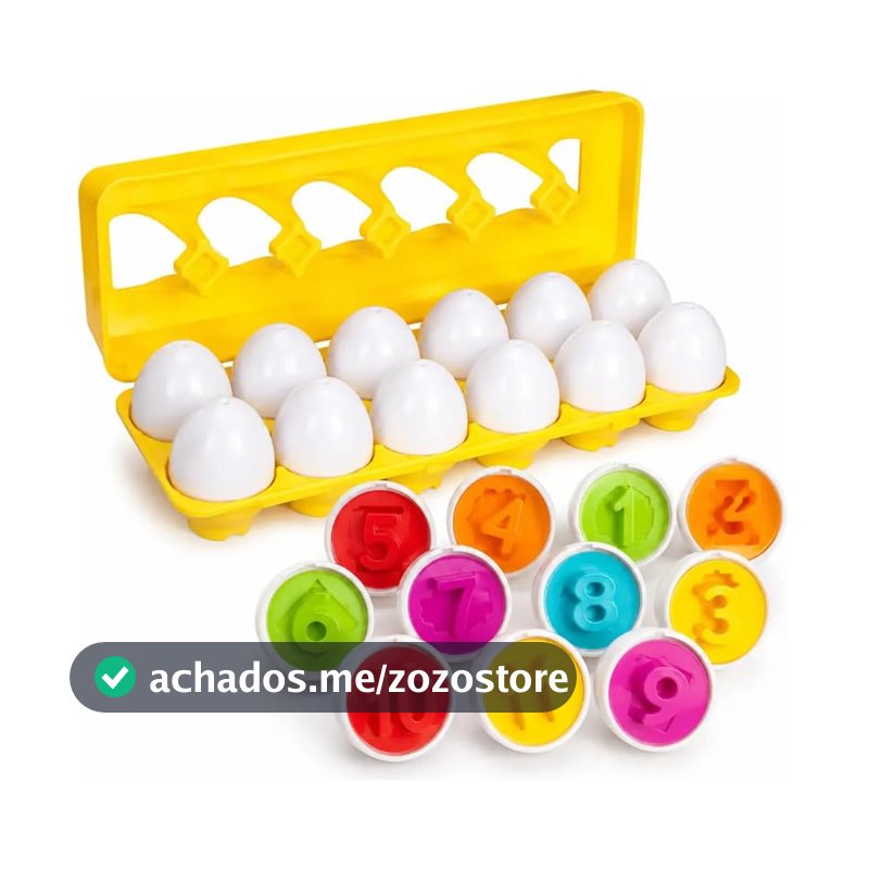 Brinquedo Educativo Ovos Inteligentes de Encaixar Montessori- Caixa com Números Formas e Cores- kit 12 peças