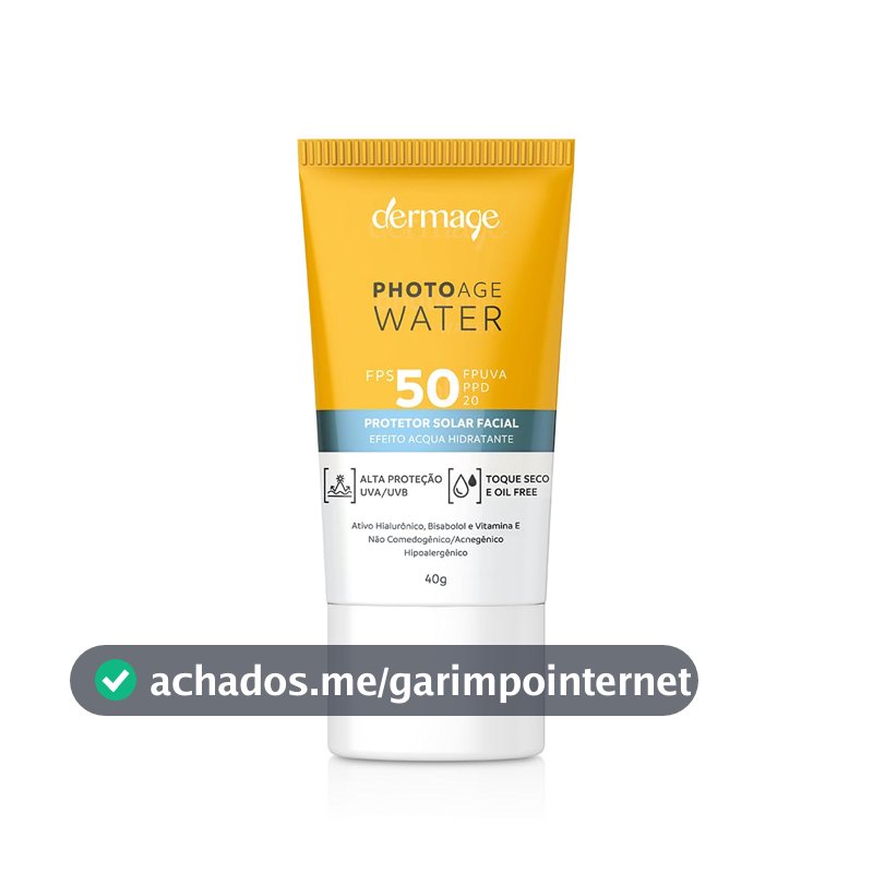 Photoage Water, Protetor Solar Incolor com FPS50 e PPD20, Fórmula Enriquecida com Hialuronato de Sódio e Tecnologia Double UV Protect, 40g