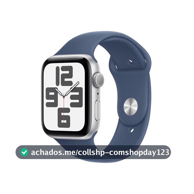 Apple Watch SE GPS • Caixa prateada de alumínio – 44 mm • Pulseira esportiva denim – P/M