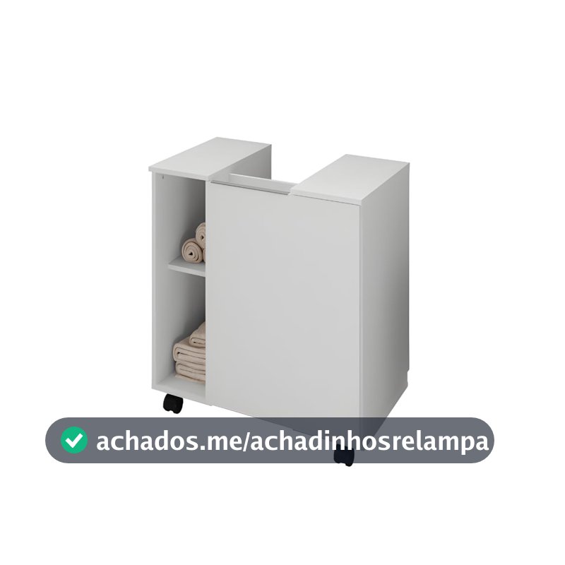 Gabinete Banheiro Para Pia De Coluna Com Rodinhas Armario Moderno E Organizador Com 1 Porta Nichos e Rodízios Pequin (Branco)