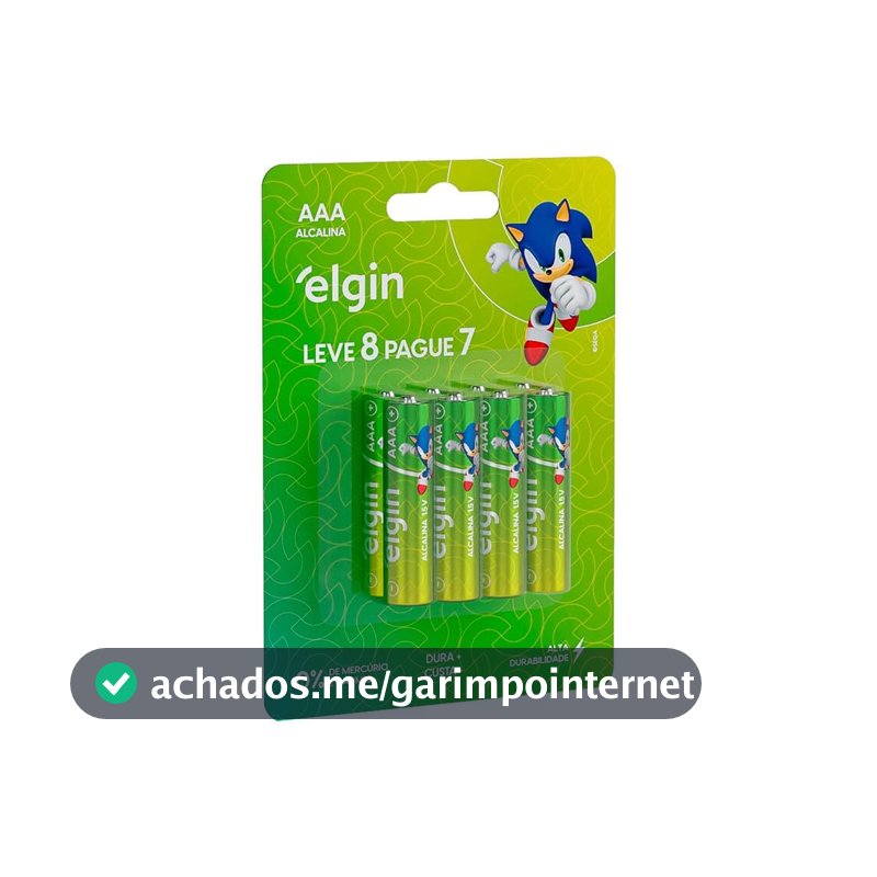 Pilha Alcalina AAA com 8 Unidades, Elgin, Alcalina, 1.5V