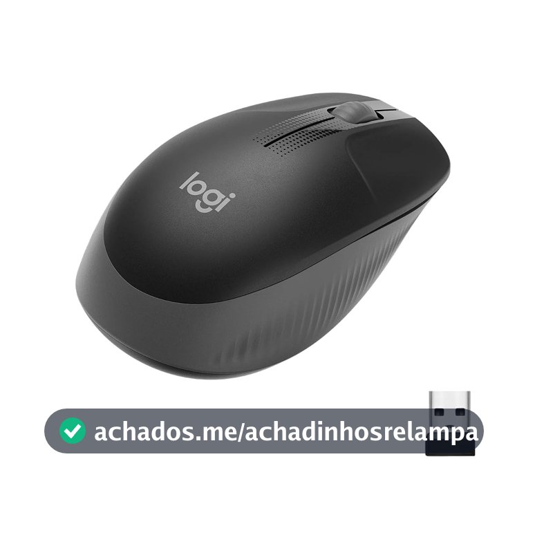 Mouse sem fio Logitech M190 com Design Ambidestro de Tamanho Padrão, Conexão USB e Pilha Inclusa - Cinza