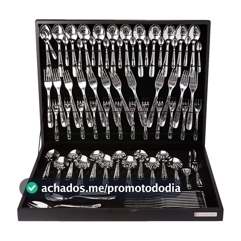 Faqueiro Maresias Aço Inox com Estojo de Madeira, 76 Peças, Prata, Tramontina