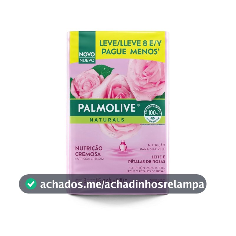 Palmolive Naturals Leite e Pétalas de Rosa Sabonete em Barra, 8x85g
