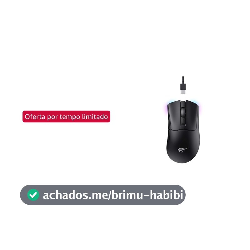 Havit Mouse Gamer Quad-Mode MS966WB Black, Sem Fio e Com Fio, USB, Bluetooth, Wireless 2.4GHz (USB-A e USB-C), RGB, 7 Botões, 800-1600-2400-3200-6000-10000 DPI, Preto